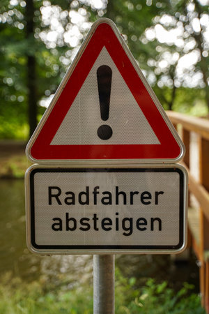 German road sign Walk your bikeの写真素材