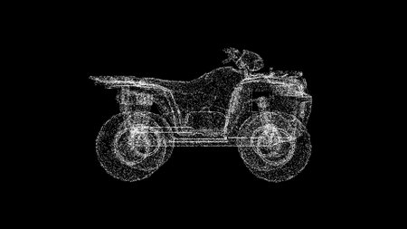3D Quad bike on black bg. Competitive sports concept. Off-road quad bike, four-wheeled motorcycle. Travel and adventure. For title, text, presentation. 3d animationの写真素材