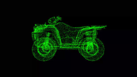 3D Quad bike on black bg. Competitive sports concept. Off-road quad bike, four-wheeled motorcycle. Travel and adventure. For title, text, presentation. 3d animationの写真素材