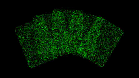 3D playing cards on black bg. Gambling, luck and casino concept. For title, text, presentation. Object made of shimmering particles. 3d animationの写真素材