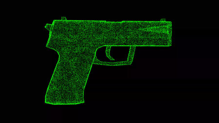 3D gun on black background. War weapon concept. Military store and sale of weapons. For title, text,...