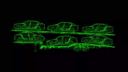 3D Car Transporter Trailer on black bg. Car carrier of Trucks series. car transport truck. For title, text, presentation. 3d animationの写真素材