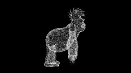 3D funny gorilla on black bg. Funny animal concept. Business advertising backdrop. For title, text, presentation. 3d animationの写真素材