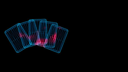3D Playing Cards with copy space on black bg. Gambling addiction. Card addiction. Dependence on...