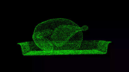 3D Turkey on a tray on black background. Food and Nutrition concept. thanksgiving. Business advertising backdrop. For title, text, presentation. 3d animationの写真素材
