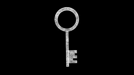3D Key on black background. Historical Archival concept. Safety and Security. Business advertising backdrop. For title, text, presentation. 3d animationの写真素材