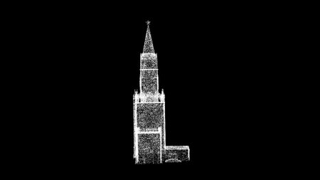 3D Kremlin Tower on black background. Architectural concept. Tourism and Attractions. Business advertising backdrop. For title, text, presentation. 3d animationの写真素材
