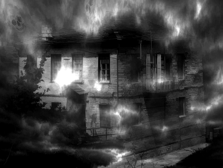 Digital illustration art. Ghost dark house.の写真素材