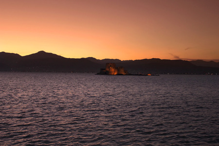 Bourtzi the water castle in the middle of Nafplio harbour in Greeceのeditorial素材