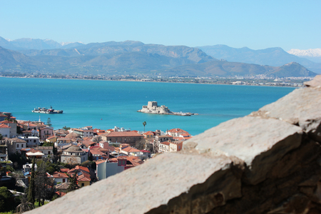 Bourtzi the water castle in the middle of Nafplio harbour in Greeceのeditorial素材