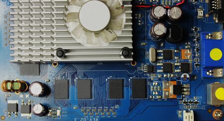 Closeup of electronic circuit board or PCB printed circuit board