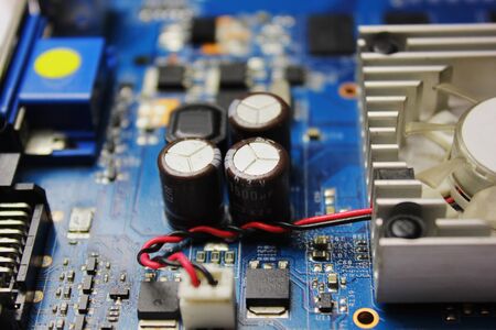 Closeup of electronic circuit board or PCB printed circuit board