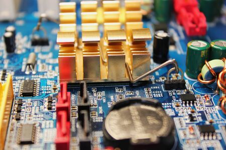 Closeup of electronic circuit board or PCB printed circuit boardの写真素材