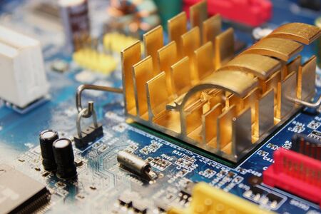 Closeup of electronic circuit board or PCB printed circuit board