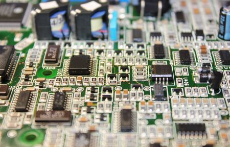 Closeup of electronic circuit board or PCB printed circuit board