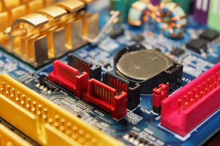 Closeup of electronic circuit board or PCB printed circuit boardの写真素材