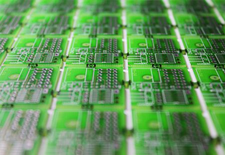 Closeup of electronic circuit board or PCB printed circuit boardの写真素材