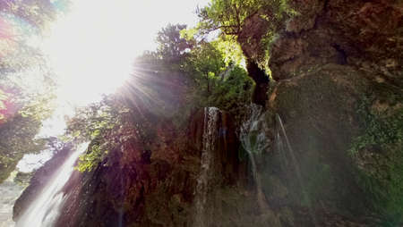 The Always raining canyon (Panta Vrehei) with waterfalls in Karpenissi Greeceの写真素材