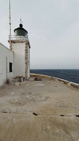 The lighthouse Vrisaki at Lavrion, Attica, Greeceの写真素材