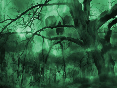 Digital illustration art. Mysterious, Dark and abandoned lake.の写真素材