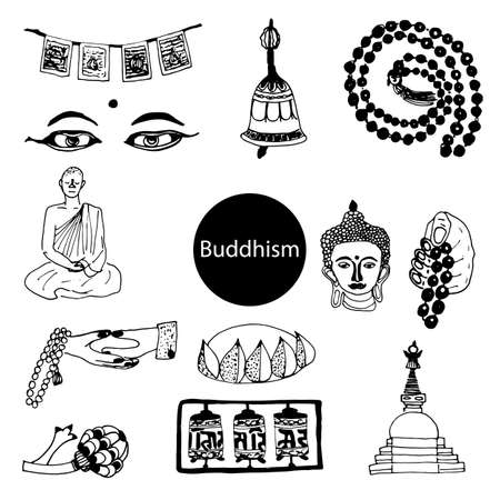 a set doodle topic of religion Buddhismのイラスト素材