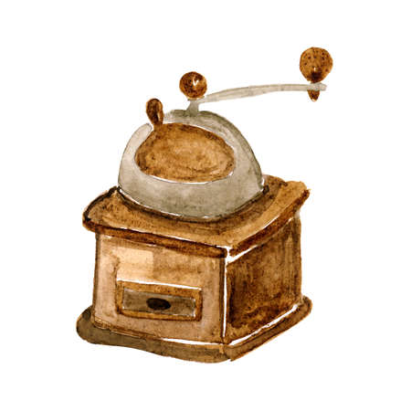 illustration watercolor brown manual coffee grinder for grainの写真素材