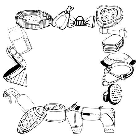 vector black and white frame dog careのイラスト素材