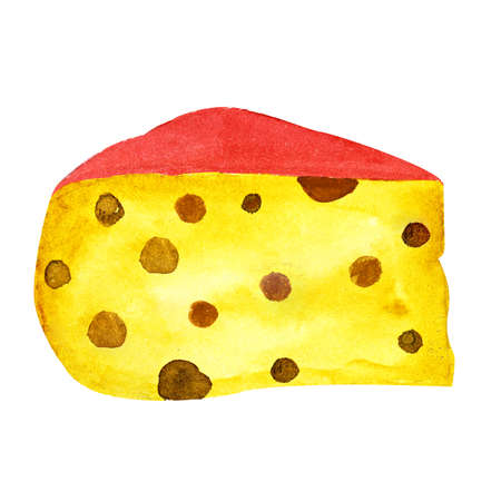 watercolor illustration of a cut piece of cheese to serve on the tableの写真素材