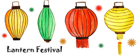 watercolor traditional paper chinese festival lantern for holidayの写真素材