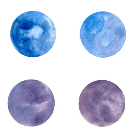 Round multicolored blue watercolor bright spots brushの写真素材