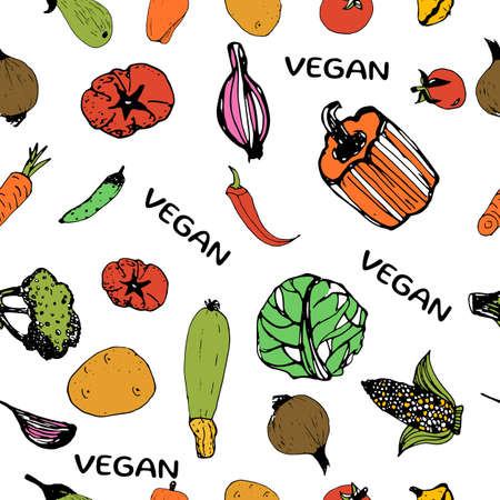 Vegetable seamless pattern with cute hand drawingのイラスト素材