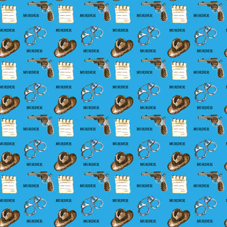 Seamless watercolor pattern of crime and investigation.