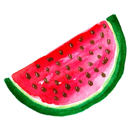 A piece of juicy red watermelon Watercolor illustration.の写真素材