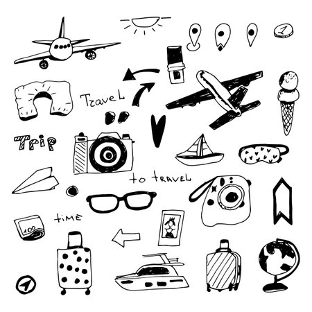 Vector set of travel and vacation elements.のイラスト素材