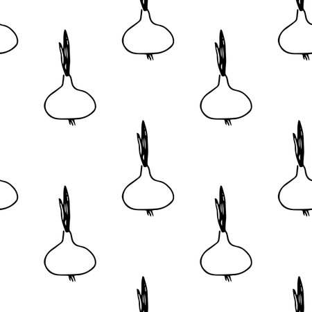 Seamless vector cute pattern vegan food. Onions.のイラスト素材