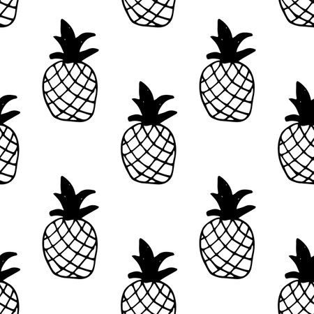 Vector seamless cute pattern pineapple silhouetteのイラスト素材