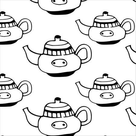 seamless pattern teapot on a white backgroundのイラスト素材