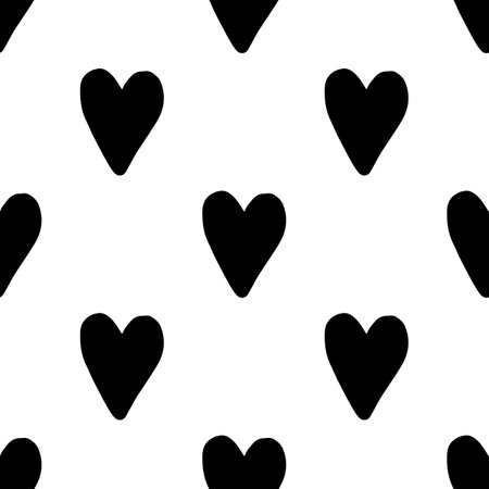 Seamless vector pattern black hearts white Doodle