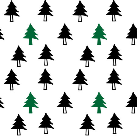 Seamless vector pattern of a Christmas tree background. Doodleのイラスト素材