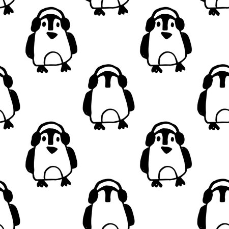 Seamless vector pattern penguin white background Doodleのイラスト素材