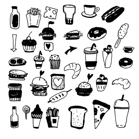 Vector set of Unhealthy food and drinks.のイラスト素材