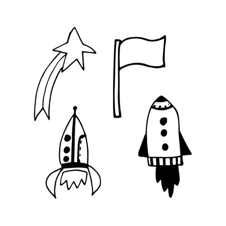 Vector space set of doodles on background.のイラスト素材