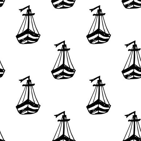 Vector black seamless pattern boat dinghy sailboatのイラスト素材