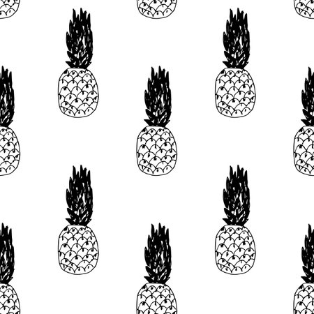 Seamless fruit doodle pattern of a whole pineappleのイラスト素材