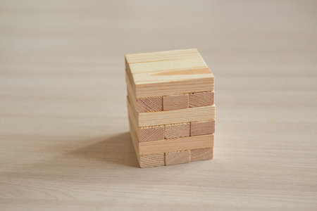 of wooden blocks is a game on the tableの写真素材