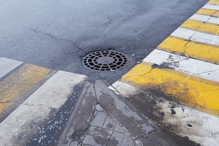 pedestrian crossing, white and yellow stripesの写真素材