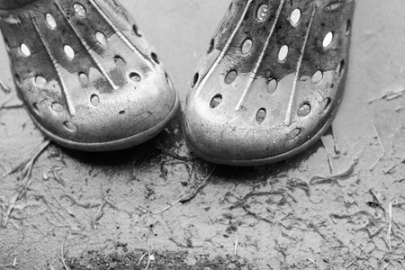 flip-flops dirty from the weatherの写真素材