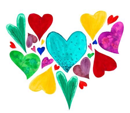 Heart made of colorful watercolor smaller hearts mood emblemの写真素材