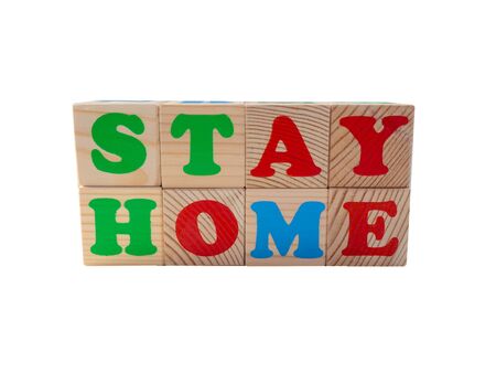 Stay At Home message made of golden inflatable balloons isolated on whiteの写真素材