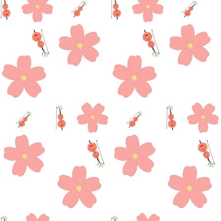Seamless pattern with abstract sakura flowers notes and floral stringed violins on whiteの写真素材